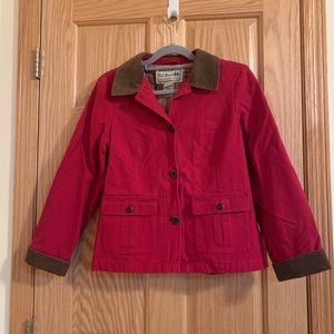 Red LLBean Barn coat with flannel lining